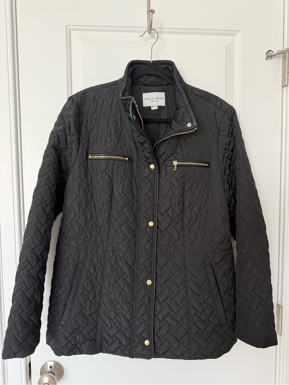 Cole Haan Black Quilted Puffer Jacket with Gold-Tone Accents